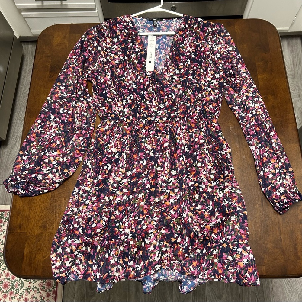 NWT Aqua Brand Floral Wrap Dress in Pink and Navy Size M